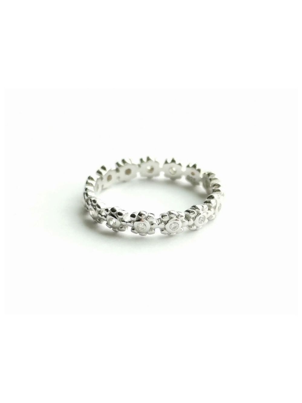 Sterling silver cz forget me not eternity band ring Size 7